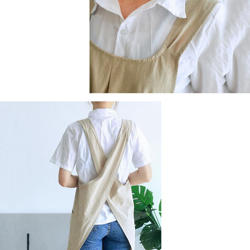 Waterproof Women Cross Back Apron Japanese Housework Kitchen Cooking Double Pocket Apron Solid Color Florist Working Apron NEW