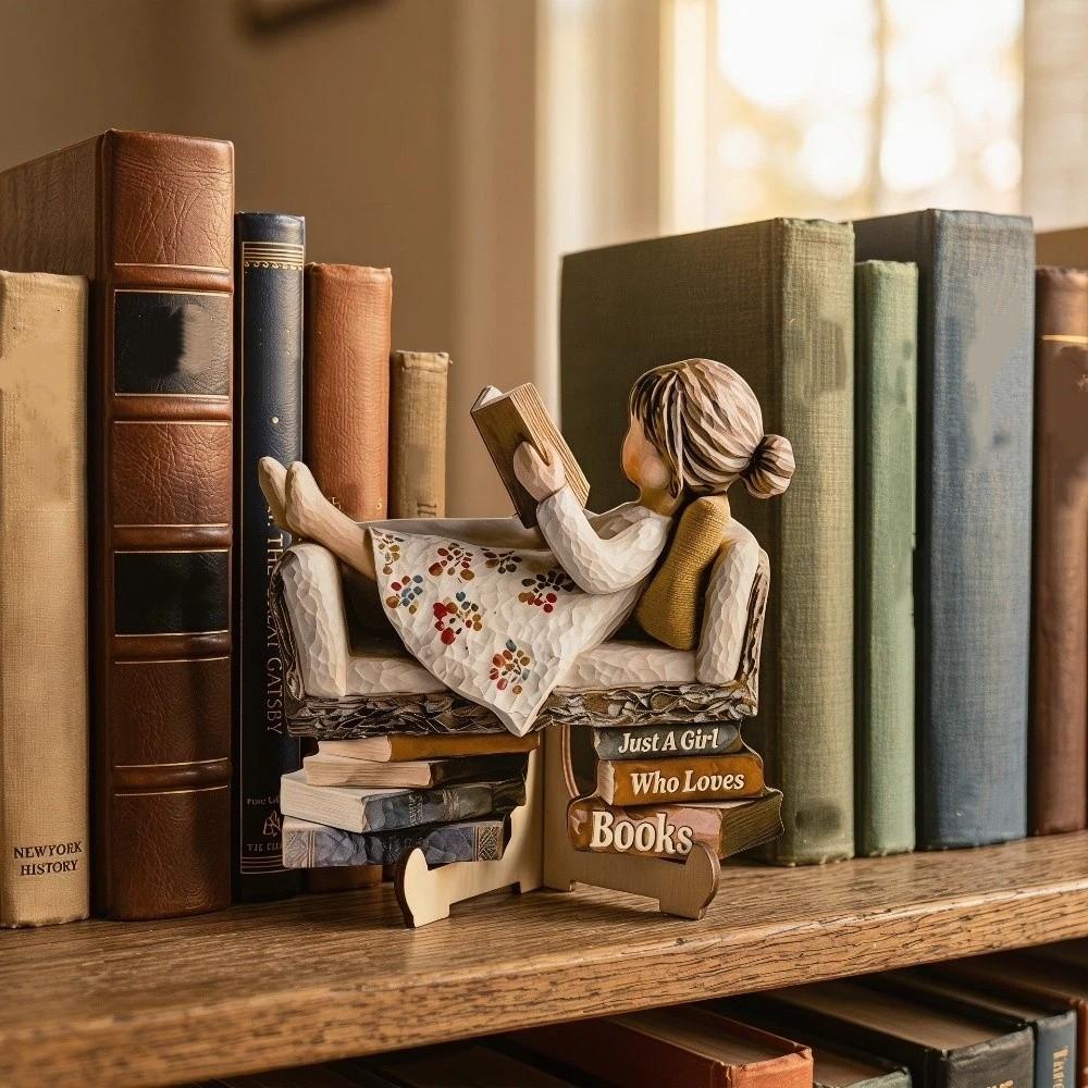 with Stand Book Lovers Statues Reading Tabletop Sign Living Room Bookcase