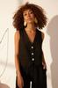 Women's Fashion Black 100% Linen Fitted Vest