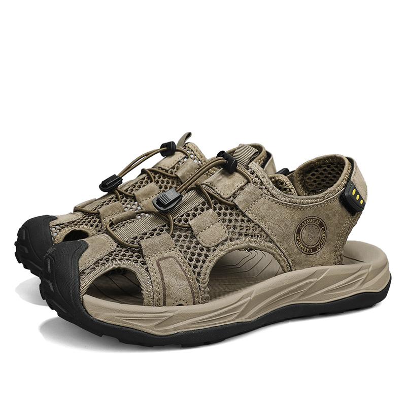 Fashion 2025 New Vintage Men's Sport Sandals Summer Outdoors Hiking Mesh Shoes Breathable Fashion Casual Sneakers Soft Bottom Male Flats