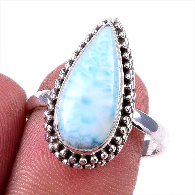 

Natural Republic Larimar Gemstone 925 Solid Sterling Silver Gift Ring S.8 J6I10