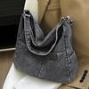 Vintage Denim Shoulder Bag Women's Large Capacity Messenger Bag Multi-pockets Satchel Adjustable Strap Ladies Crossbody Bag AVE