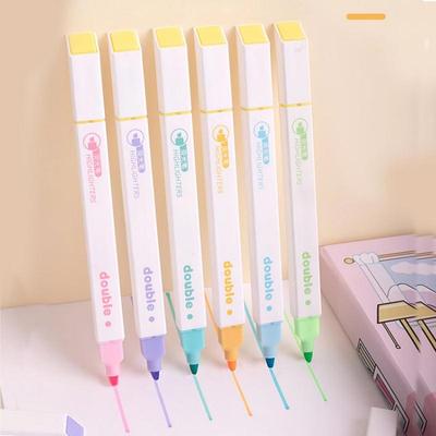 6pcs Double Head Fluorescent Pens Set Two Color Highlighter Spot Liner Marker Drawing Office School