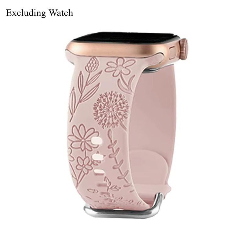 Silicone Bracelet For Apple Watch 11 10 46mm 42mm 9-8-7-6-5-4-3-2 Engraved Floral For IWatch Ultra 3 49mm 45mm-44-42-41-40-38mm