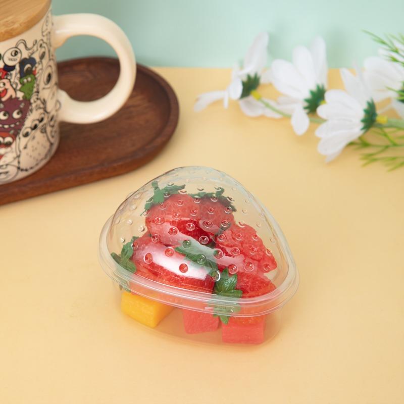50/100pcs Strawberry Dessert Packaging Box Disposable Cute Dessert Boxes Flip Lids Durable PET Plastic Freezer-Safe Dessert Box