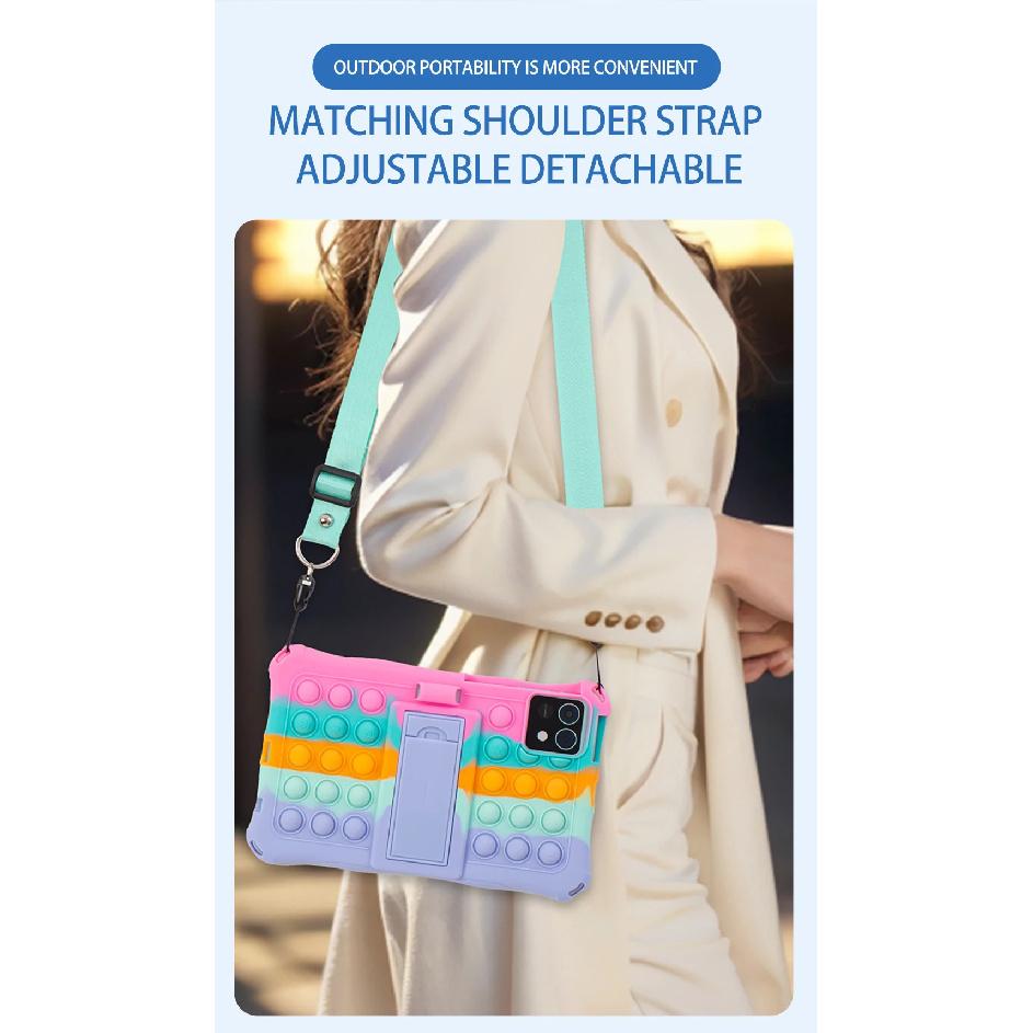 Adjustable Stand Silicone Case For Xiaomi Redmi Pad SE 4G 2024 8.7 inch Kids Cover With Shoulder Strap Shockproof Multi-angles
