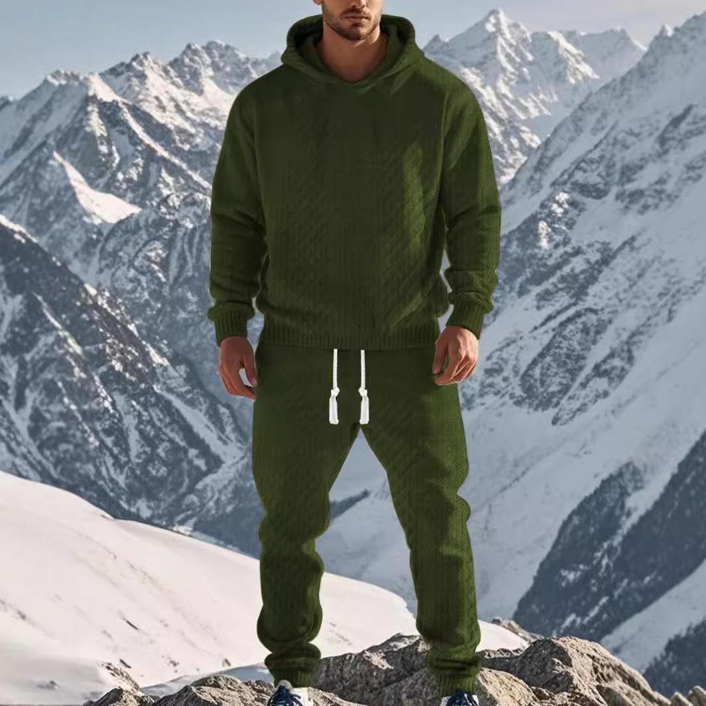 Men's Trendy Hooded Pullover Jacquard Sweatshirt & Sweatpants Set