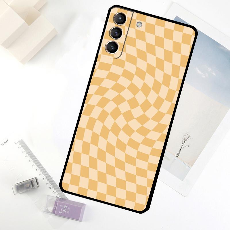 Check Orange Green Moss Twist Phone Case For Samsung Galaxy S25 S24 S23 S22 S21 S20 S26 Ultra S10 Plus S23 FE S25 FE Cover