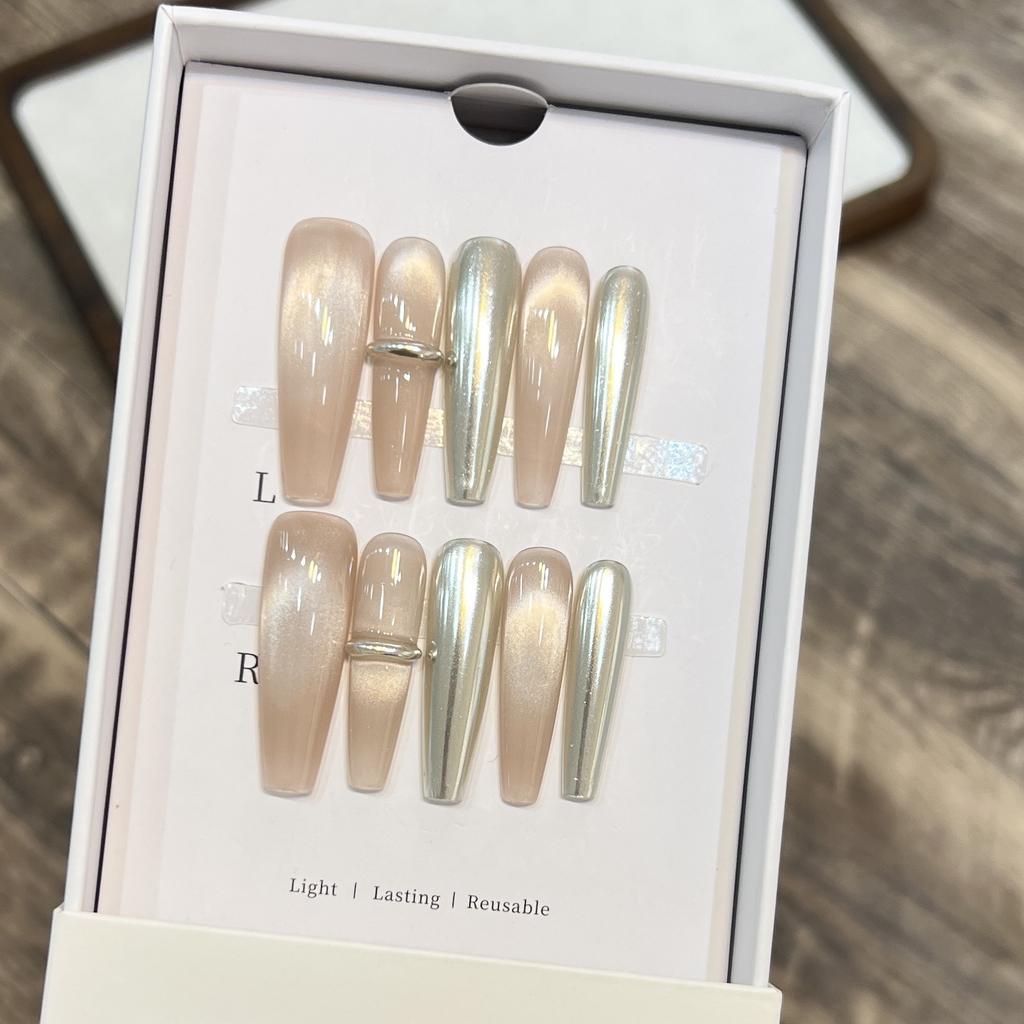 Spring and Summer Wear Armor High-end Nude Color Simple Cat Eye Magic Mirror Powder Manicure Sticker Removable Nail Piece