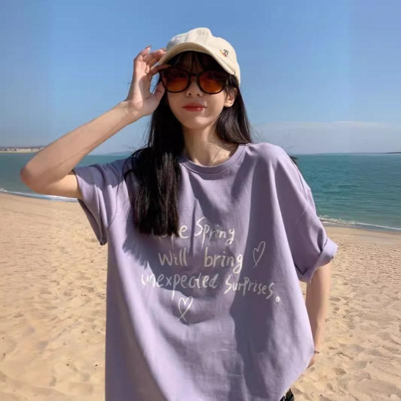 Summer Casual Fashion Printing Pullover Cotton T-shirt Women Short Sleeve All-match Tee Female Harajuku Top
