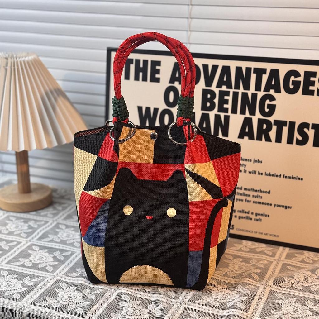 Handtasche mit großer Kapazität im japanischen und koreanischen Strickstil - Tragbare, pendlerfreundliche Tragetasche mit einem kleinen quadratischen Design für diverse Gegenstände