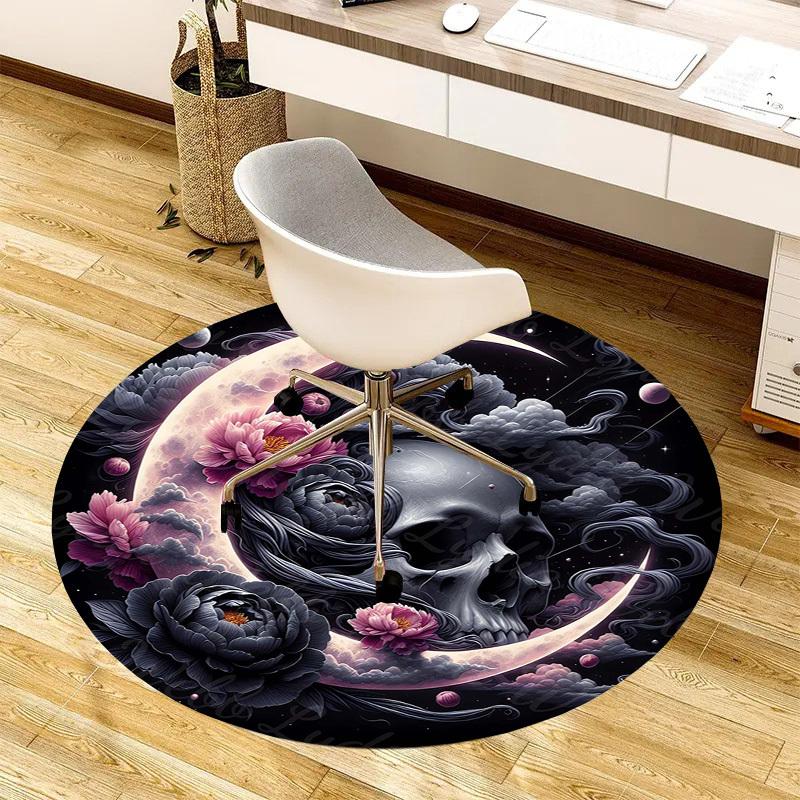 1pc Office Carpet Chair Mats Moonlit Skull with Flowers Yin-Yang Perfect for Decorating Office Chairs, Living Rooms, Or Bedrooms.YDT229