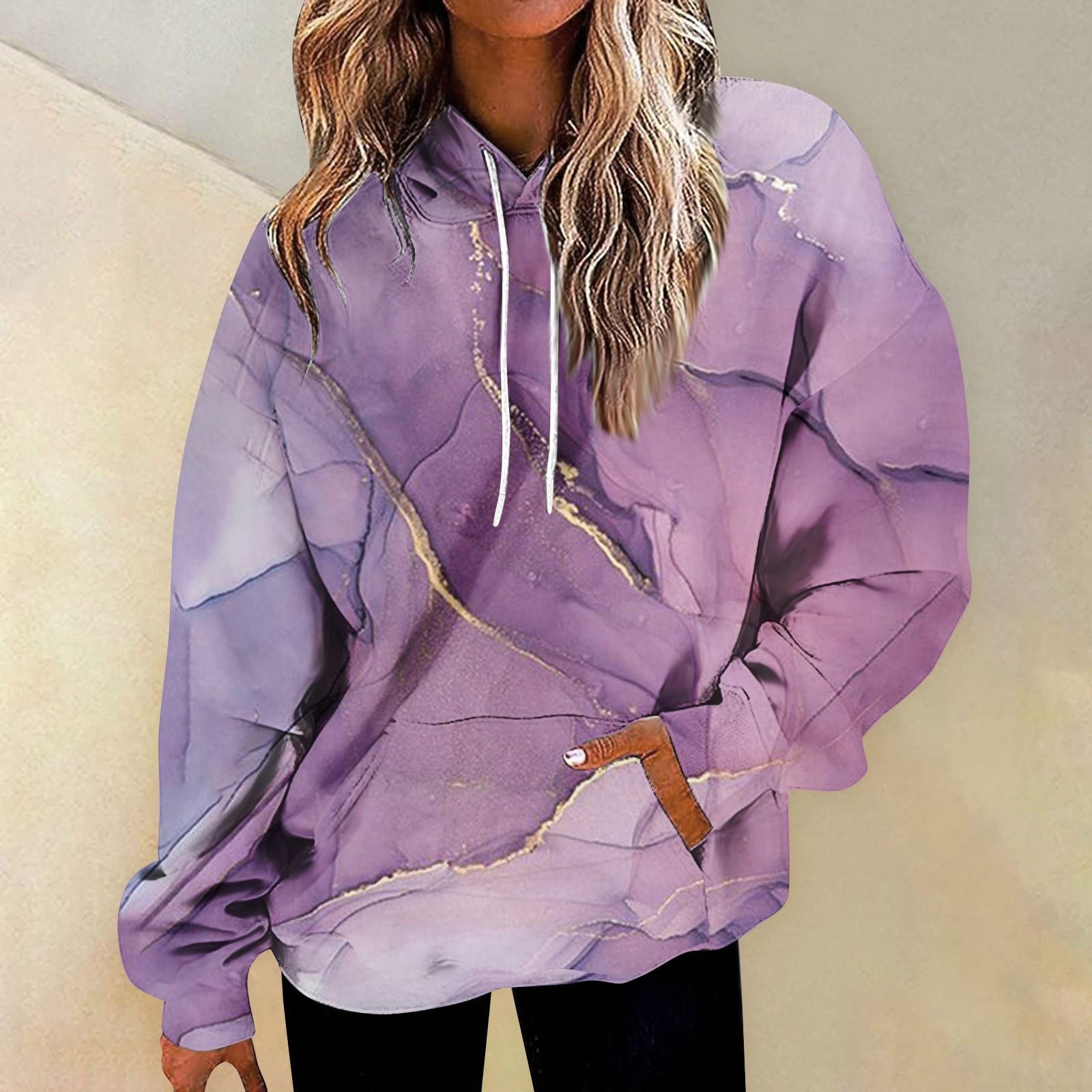 

Женская мода, повседневный универсальный повседневный топ с v-образным вырезом и длинными рукавами с принтом XXL фиолетовый