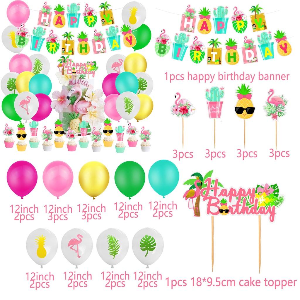 Vibrant Hawaiian Flamingo Cactus Pineapple Coconut Balloon Decoration For Festive Parties