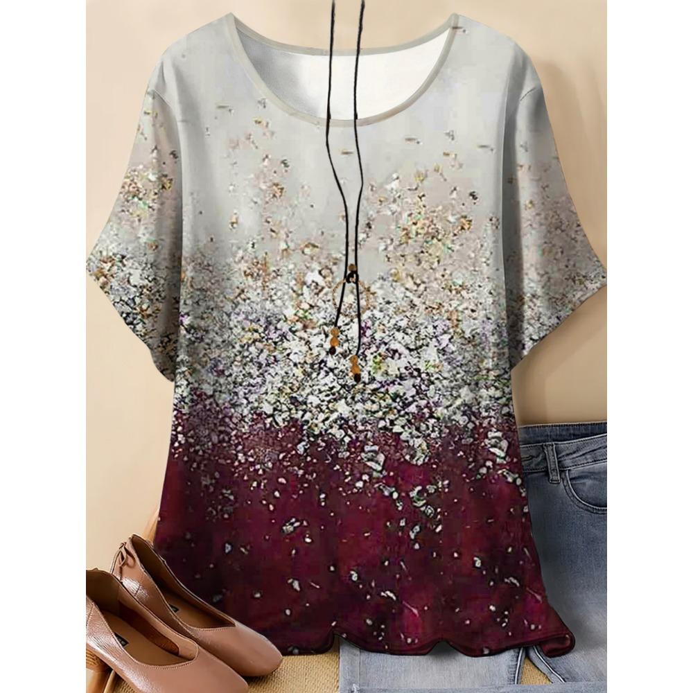 Fashion Floral Print T-Shirt for Women Oversize Short Sleeve Vintage T-Shirt Casual Short Sleeve Tops Clothes Woman Clothing
