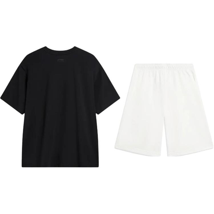 Li Ning Logo Print Comfortable Cool Versatile Round Neck Pullover Short Sleeve T-Shirt Casual Sports Set Unisex Tops Black White YHSV371-1+AKST593-7