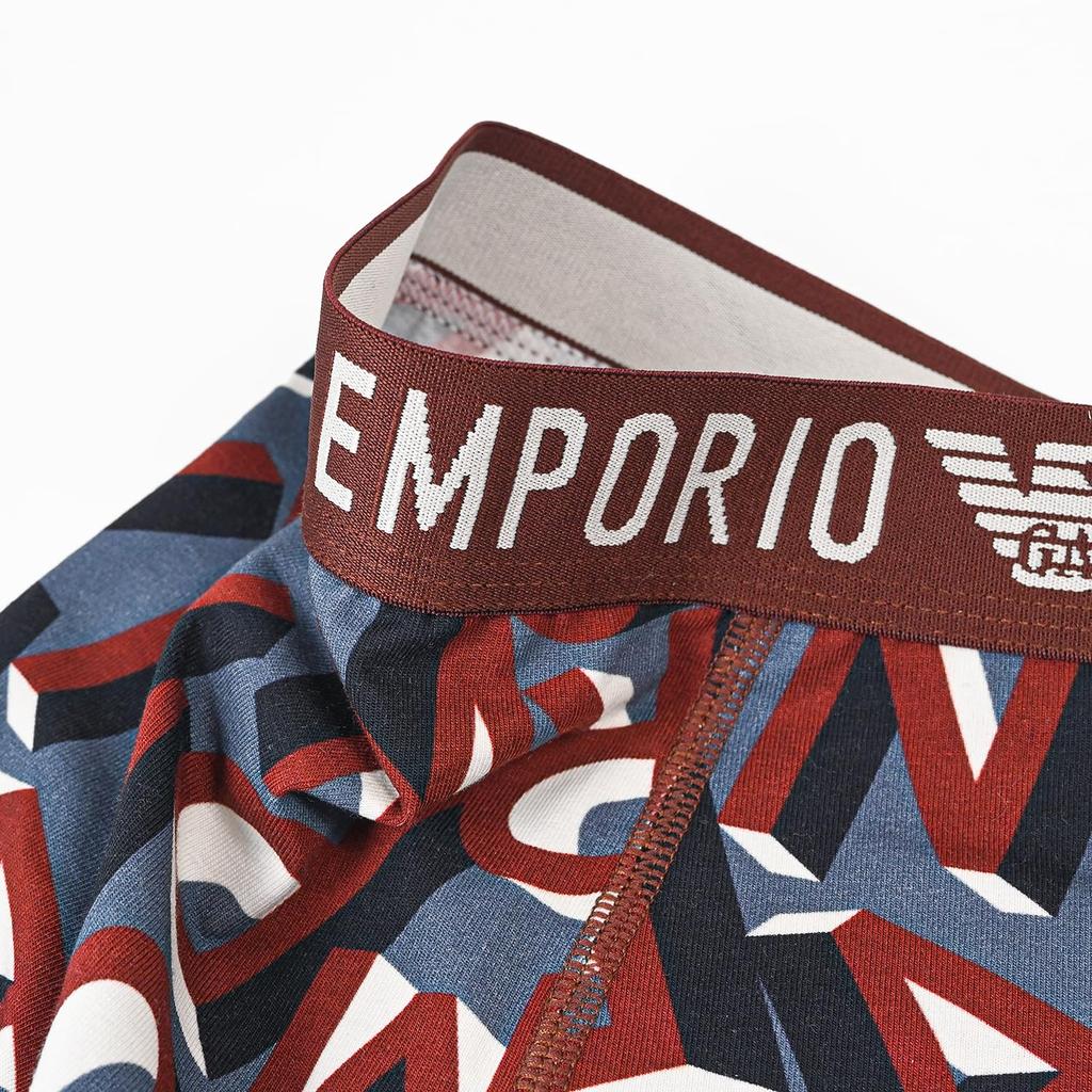 Emporio Armani Men's Boxer Briefs with Logo Print, Size L, Brown and Blue, EM000232, AF10794, FB111, Made In Italy [Parallel Import]