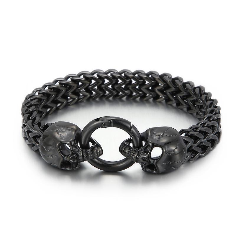 European and American Personality Domineering Punk Skull Titanium Steel Men's Bracelet