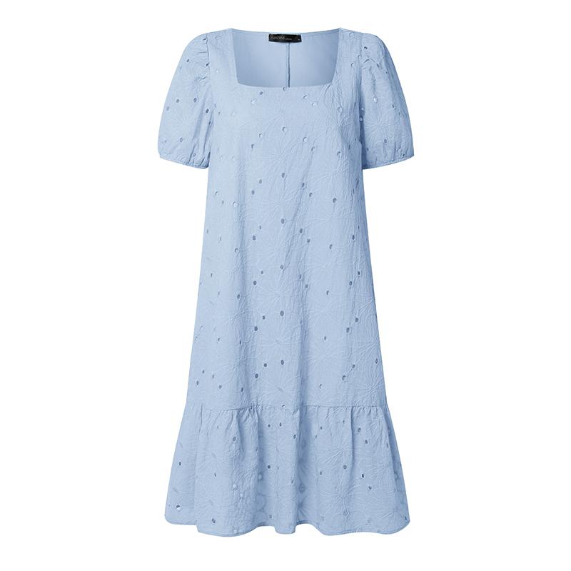 ZANZEA Women Summer Elegant Casual Square Collar Lace Crochet Patchwork Half Sleeve Dress