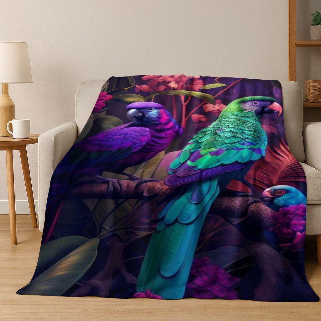 Bunte Tropische Papageien Ara Natürliche Vögel Kunst Flanelldecke, Gemütliche Weiche Überwurfdecke für Zuhause Schlafzimmer Bett Sofa Abdeckung Kinder
