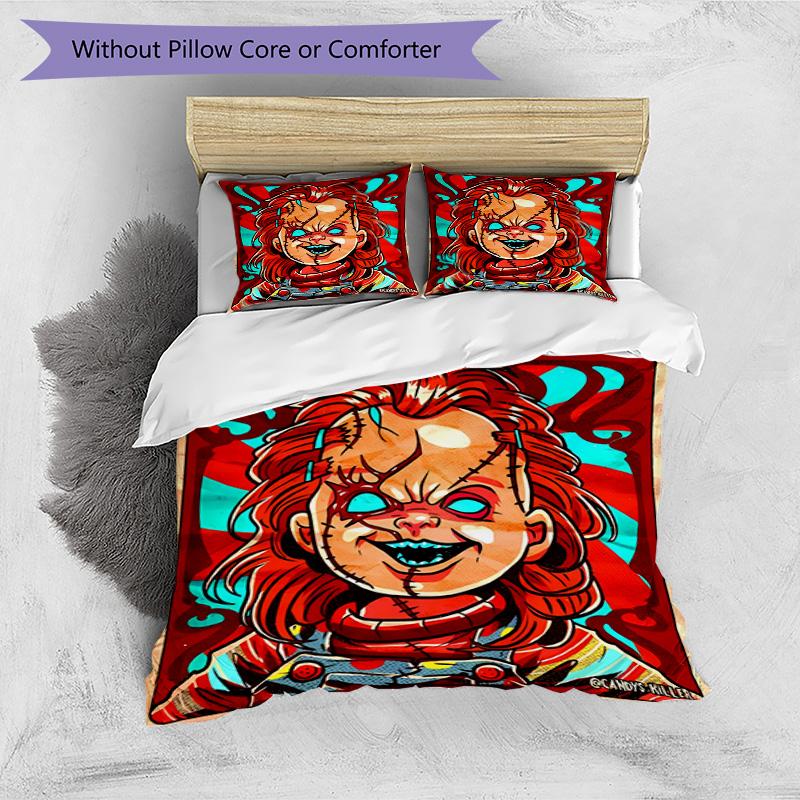 3pcs Duvet Cover Set (1*Duvet Cover + 2*Pillowcase, Without Core), Chucky Print Bedding Set, Bedroom Decor, All‑Season, Birthday Gift