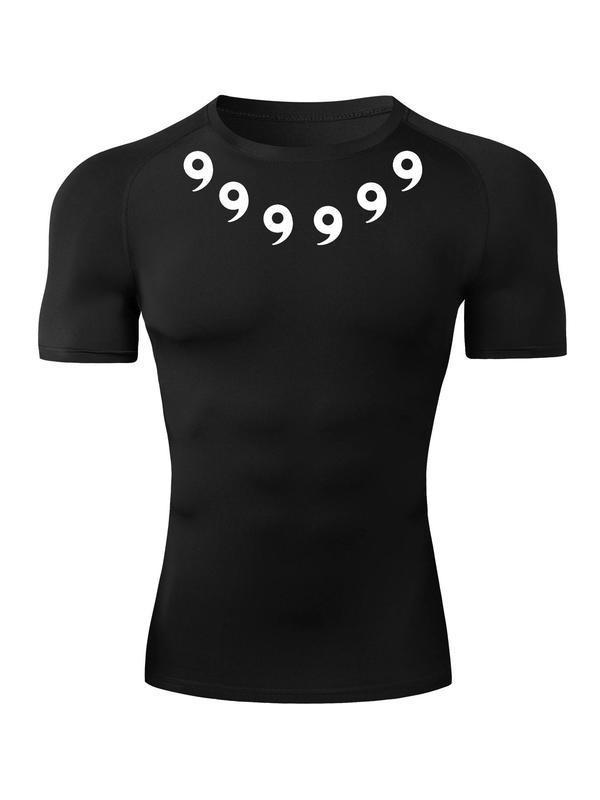 2D printed T-shirt men's summer two-piece sportswear running T-shirt elastic quick-drying sports top sports fitness shirt men's