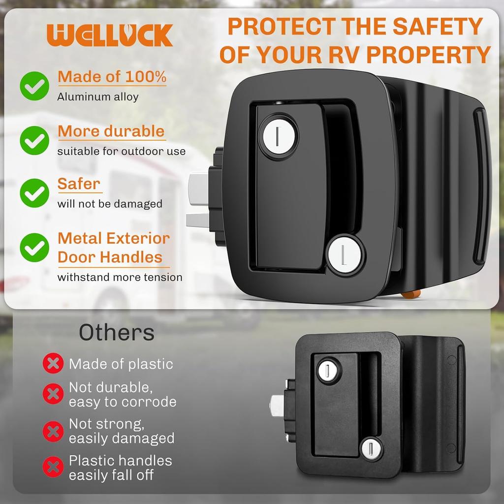WELLUCK RV Door Lock Replacement With Paddle Deadbolt, 100% Metal Camper Door Latch Handle Lock, RV Entry Door Lock For Camper Horse Travel Trailer