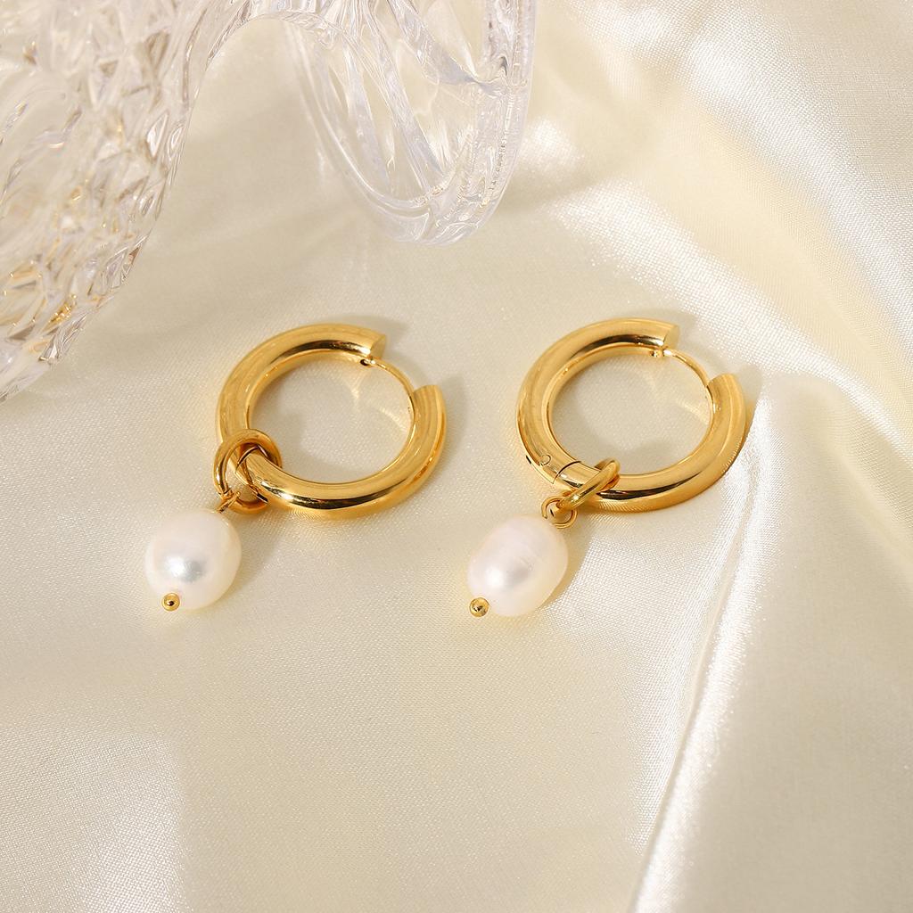 French Retro Earrings Temperament Earrings Bead Circle Ear Buckles Electroplated 18k Gold Plated Earrings
