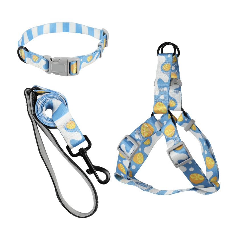 Dog Harness Dog Leash Three-piece Collar Chest Back Pet Leash Printed Dog Leash Pet Supplies