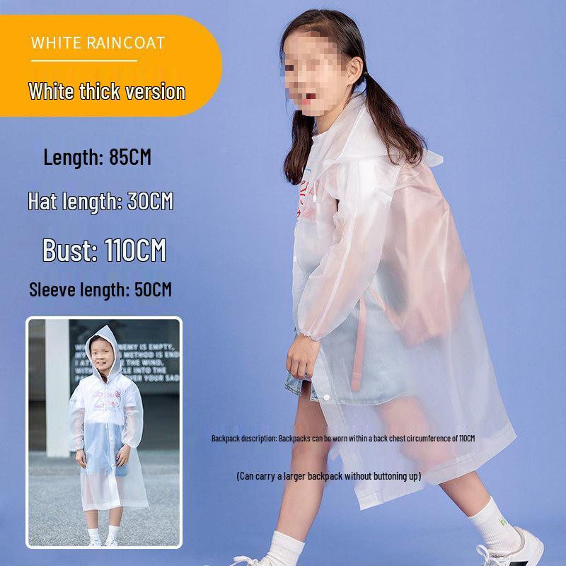 Wasserdichter, transparenter Regenponcho für Kinder mit Platz für Rucksack - Verdicktes Einteiler-Design für Jungen & Mädchen