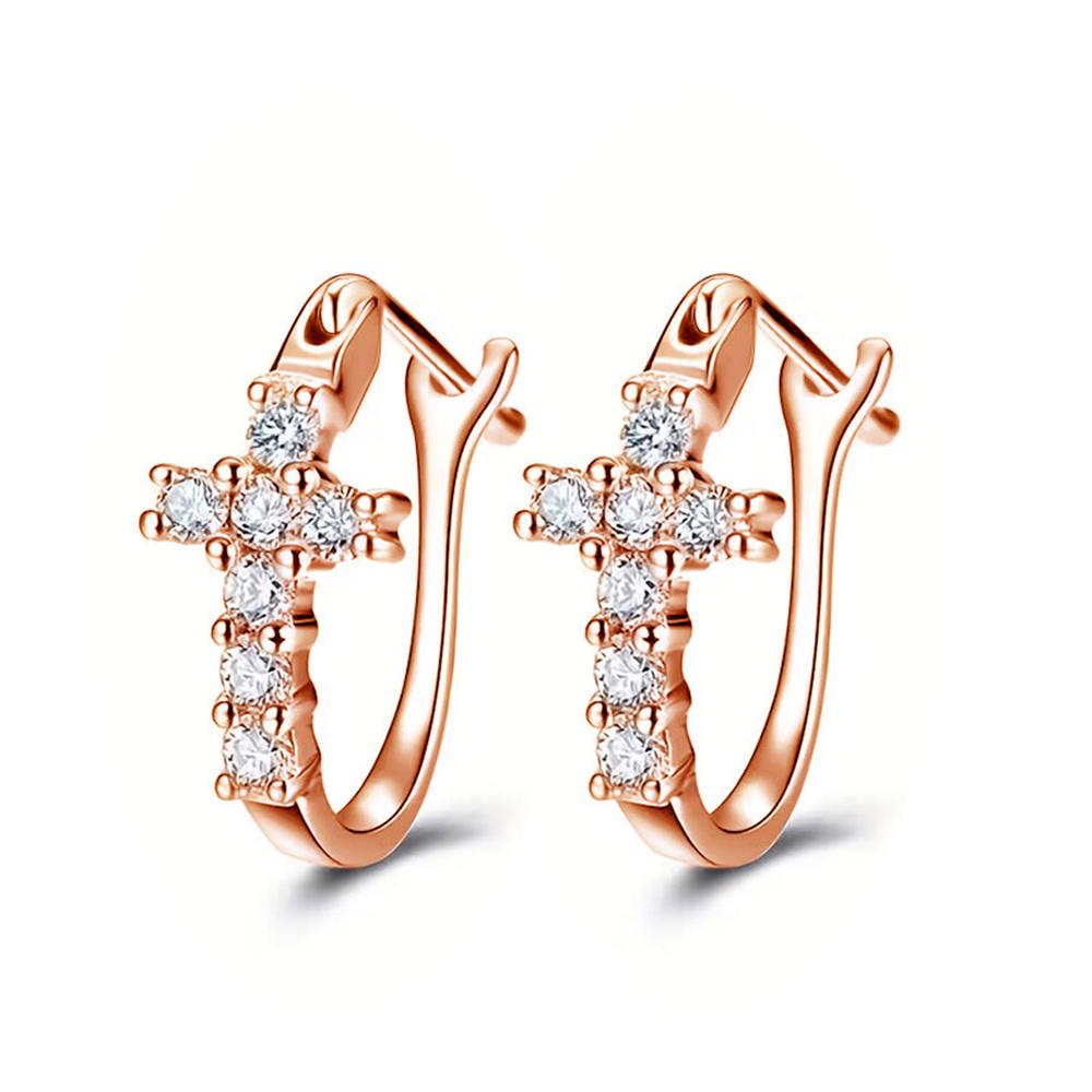 Charm Female White Zircon Stone Cross Hoop Earrings Gold Color Simple Wedding Jewelry For Women