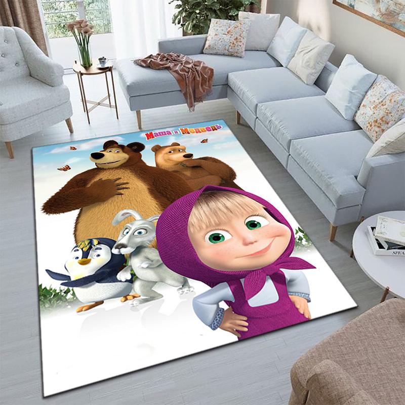 Russian animation Masha and the Bear Fairy Tale Cartoon Carpet Soft Home Living Room Bedroom Door Mat Outdoor Picnic Ground Mat rug T1