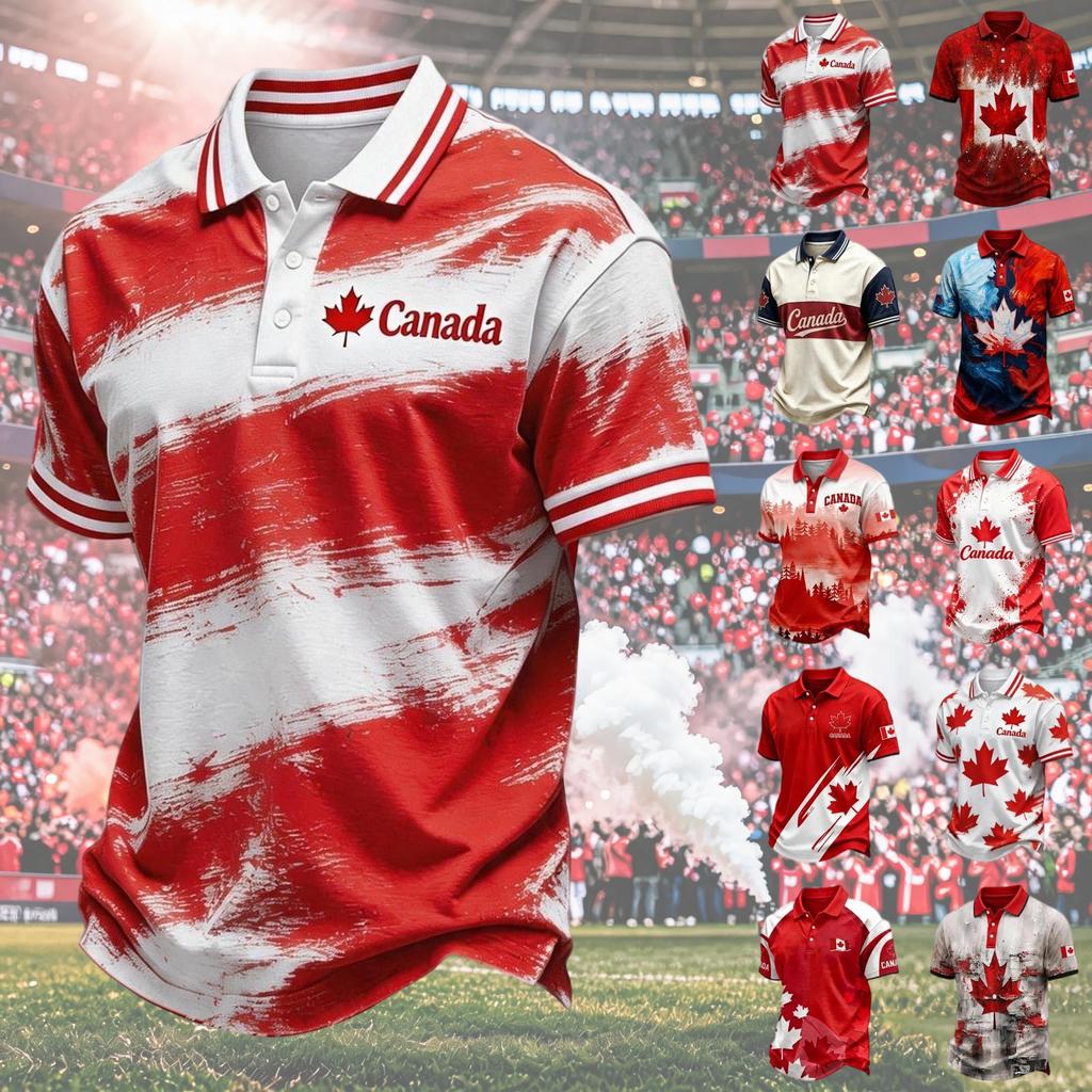 Men's Short Sleeve Shirt with Canadian Football Graphic, Mesh Fabric Breathable and Comfortable for Fan Celebration