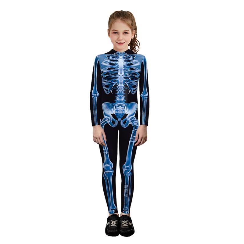 New Halloween Creative Skeleton Digital Printing Children's Performance One-piece Costume