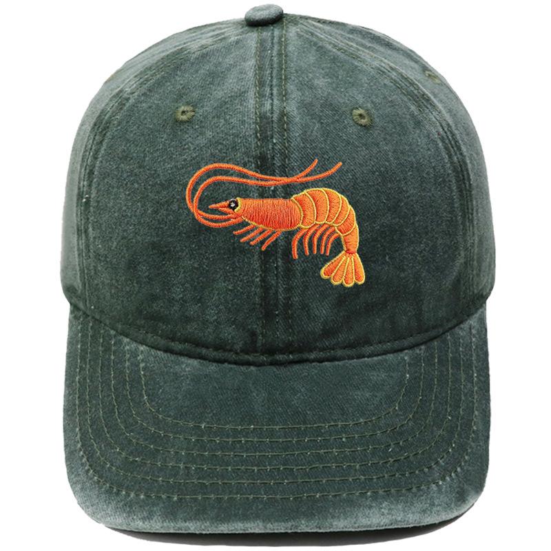 Neue Niedliche Orange Garnele Bestickte Baseballkappe Gewaschen Vintage Meeresbewohner Herren und Damen Lässige Sonnenschutzkappe