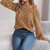 Casual Feather Hollow One-word Neck Off-the-shoulder Lantern Sleeve Sweater, Independent Station Women's Clothing