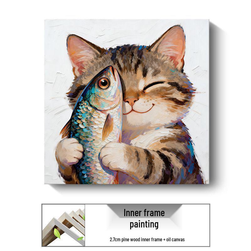 Modern Minimalist Kitten Cartoon Decorative Canvas for Living Room & Restaurant Wall Hanging