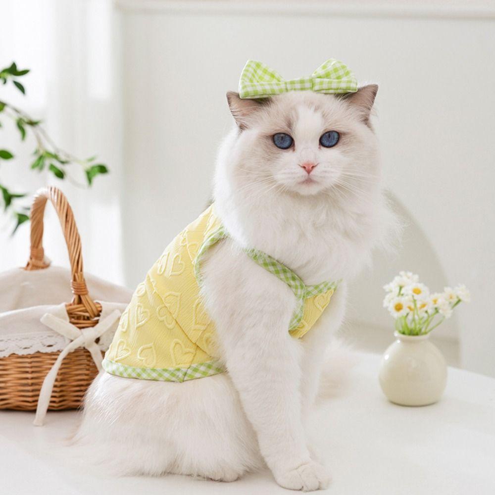 Heart-shaped Print Summer Puppy Clothes Breathable Dog Clothing with Bow Clip  Summer Season