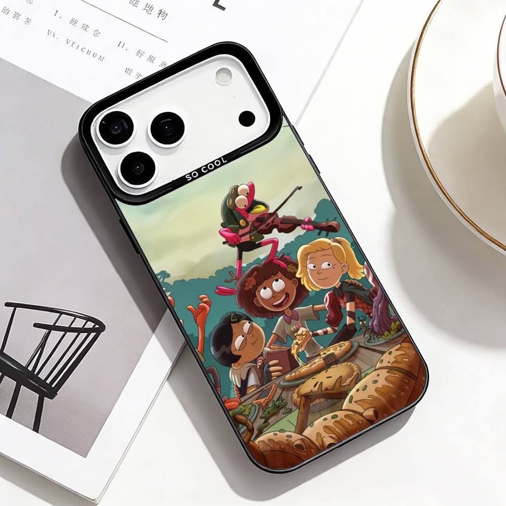 

A-Amphibia True Friends Squad Phone Case For iPhone17,16,15,14,13,12,11 Plus,Pro Max Black Border Silver Plated Cover iPhone15