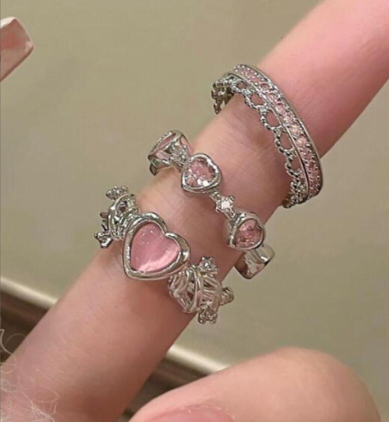 New Crystal Rings Heart Adjustable Ring Irregular Geometry Punk Vintage Rings Set for Women Girls Fashion Jewelry