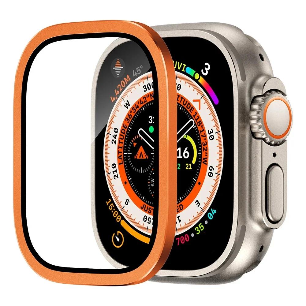 Pouzdro z hliníkové slitiny + tvrzené sklo pro Apple Watch Ultra 2 49mm Ochranná fólie proti poškrábání pro iWatch Ultra 49mm