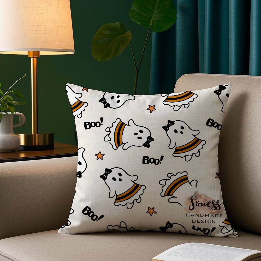 Halloween Ghost Cute Pillow Case Plush Fabric Soft Pillowcase Double Sided Print Sofa Cushion Cover Throw