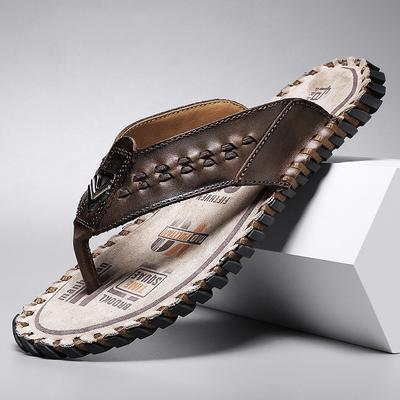Luxe Handmade Genuine Leather Slippers Men Summer Luxury Mens Flip Flops Outdoor Slippers Breathable Comfortable Male Flip-Flops