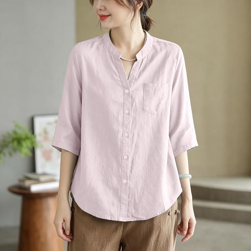 ZANZEA Women Casual V-Neck Solid Color Loose 3/4 Sleeve Blouse
