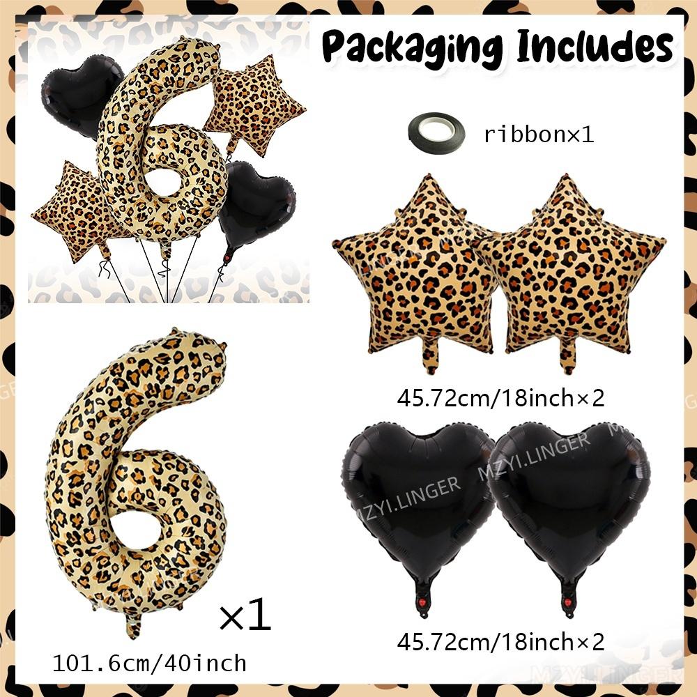 Super Sized 40inch Leopard Print Digital Balloon with Leopard Print Pentagram and Black Heart Balloon for Birthday Party Decor
