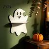 Holiday Home Decoration Halloween Wooden Wall Shelf, Ghost Bat Shape Hanging Organizer for Spooky Room Accents Decor, Farmhouse Display Rack, Festive