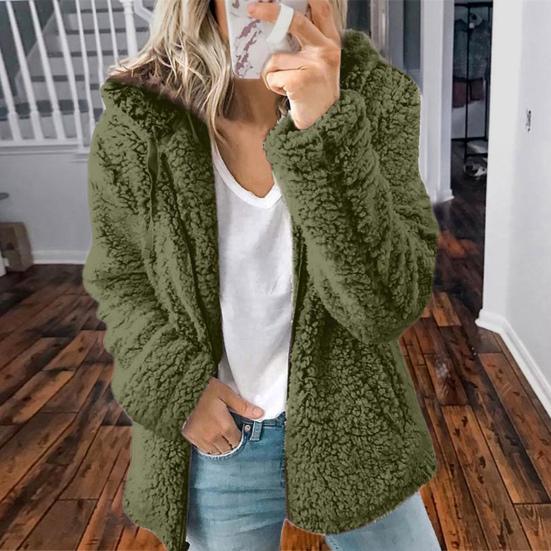 Fleece Coat for Women Oversized Zip Up Hooded Jacket Fuzzy Open Front Hoodie Fall Winter Thermal Outwear