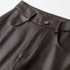 Womens Low Waist Cargo Pants Streetwear Loose Straight Leg Leather Solid Color