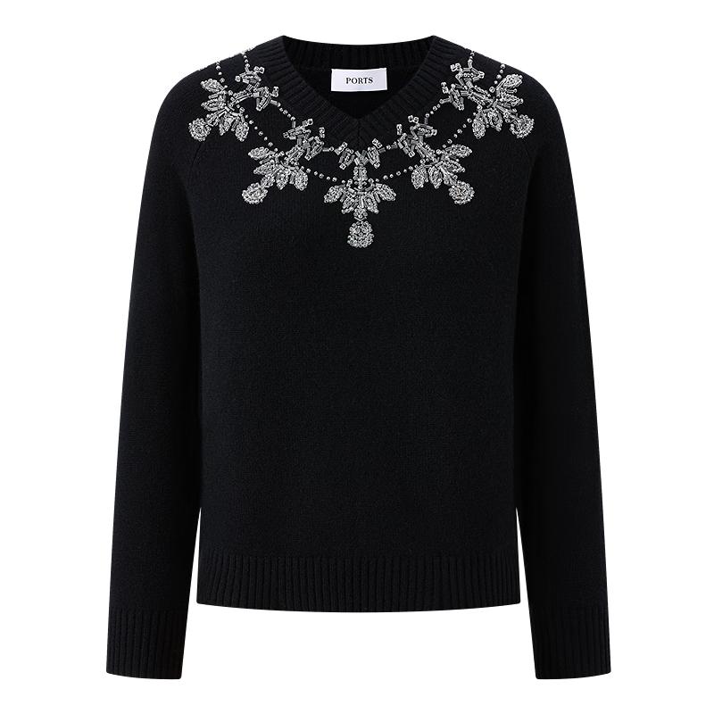 PORTS Women's V-Neck Hollow-out Knit Sweater