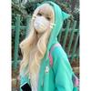 Harajuku Kawaii Y2k Style Mikiny Dámské Japonský styl Sweet Cat Ear Zip Up Oversized Mikiny Bunda s kapucí
